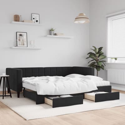 vidaXL - Slaapbank - met - onderschuifbed - en - lades - 90x190 - cm - fluweel - zwart