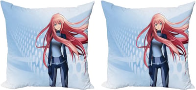 ABAKUHAUS Anime Sierkussenhoes Set van 2, Digitale Futuristische Kunst, 40x40 cm, Lichtblauw