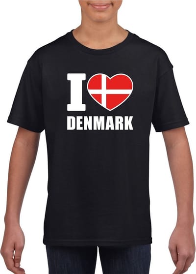 Zwart I love Denmark / Denemarken supporter shirt kinderen - Deens shirt jongens en meisjes 110/116