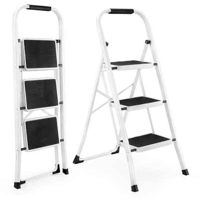 Rolipo Huishoudtrap 3-treden zwart - keukentrap inklapbaar metaal voor Particulier en professioneel gebruik - Trap Ladder - Anti slip