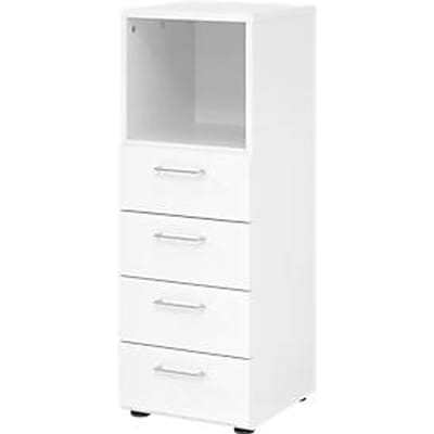 Breno ladekast, 4 laden, 1 legplank, metalen handgrepen, B 400 x D 420 x H 1100 mm, wit/wit