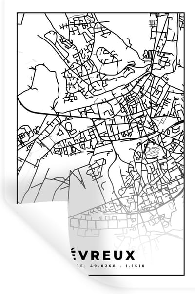 Muurstickers - Sticker Folie - Stadskaart – Plattegrond – Évreux - Kaart – Frankrijk - Zwart wit - 20x30 cm - Plakfolie - Muurstickers Kinderkamer - Zelfklevend Behang - Zelfklevend behangpapier - Stickerfolie