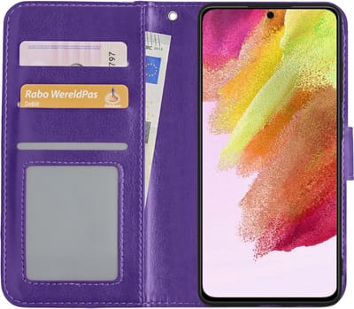 Hoesje - Met Pasjeshouder - Geschikt voor Samsung Galaxy S21 FE - Luxe Bookcase Portemonee - Flip Case - Kunstleer Book Case - Flipcase - Book Cover - Walletcase - Portemonneehoes - Paars