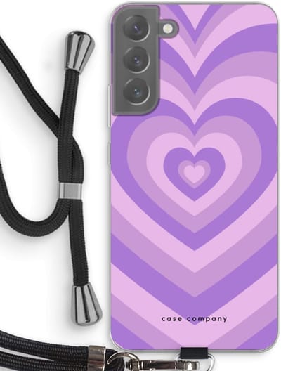 Case Company® - Hoesje met koord geschikt voor Samsung Galaxy S22 Plus hoesje met Koord - Hart Paars - Telefoonhoesje met Zwart Koord - Bescherming aan alle Kanten en Over de Schermrand