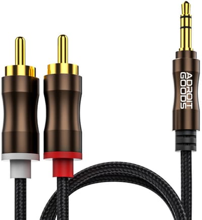 AdroitGoods 3.5mm naar 2x RCA Premium Audio Kabel – Versterkte Geluidsoverdracht, Hoogwaardige Materialen - 3.5mm jack naar RCA Audio Kabel – HIFI Geluid – Dubbele Tulpstekker - 1m