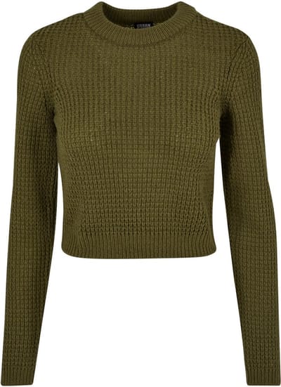 Urban Classics - Short waffle Sweater/trui - 3XL - Olijfgroen