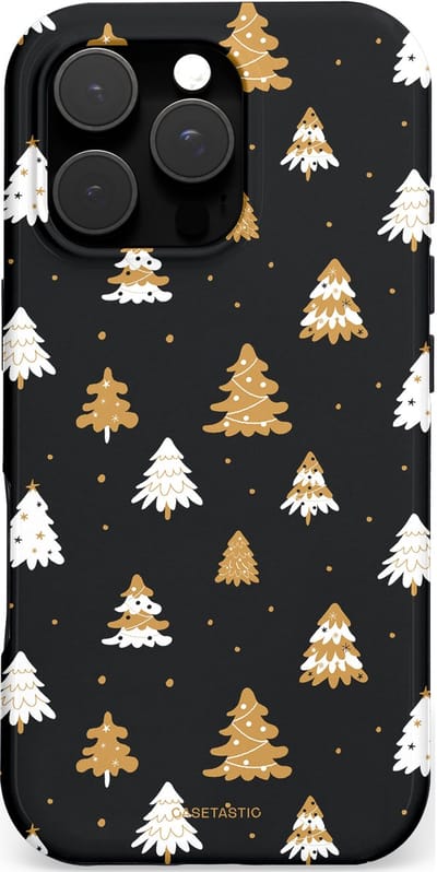 Casetastic hoesje geschikt voor Apple iPhone 16 Pro - MagSafe - Dubbellaagse bescherming - Happy Chistmas Kerstbomen - Fashion Case - Zwart