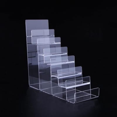 Glazen Display Standaard - Opbergrek Voor Brillen - Overzichtelijk Presenteren - Trapeziumvormig Ontwerp - Zeven Lagen - Transparant