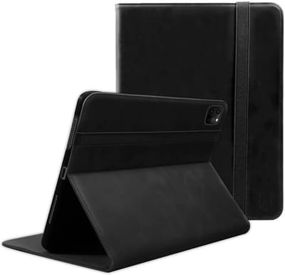 Rosso Deluxe Hoes Geschikt voor Apple iPad Pro 12.9 | Book Case Echt Leer | Sleep/Wake | Standaard | Penhouder | Beschermhoes Zwart
