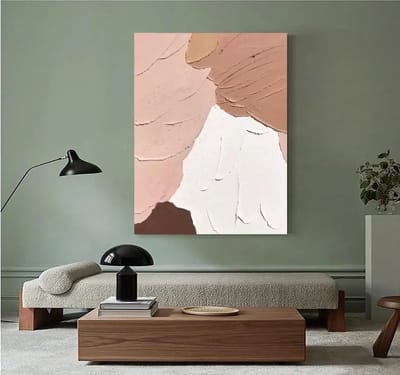 Fine Asianliving Olieverf Schilderij 100% Handgeschilderd 3D met Reliëf Effect en Zwarte Omlijsting 90x120cm Abstracte Kunst Roze