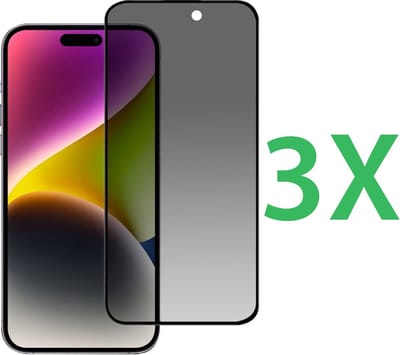 Privacy Screenprotector Glas - Tempered Glass Screen Protector Anti-Spy Geschikt voor: iPhone 15 Pro - 3x beschermglas - Anti Spy - ZT Accessoires