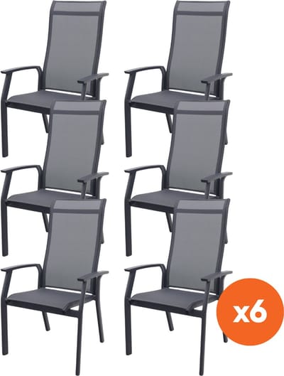 Set van 6 - Madino Excellent stapelbare tuinstoelen - Antraciet