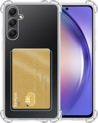 Hoesje - Geschikt voor Samsung Galaxy A54 - Met Pashouder en Kaarthouder - Telefoon Hoes Shockproof - Siliconen Case - Shock Proof - Back Cover - Pasjes Houder - Telefoonhoes - Transparant