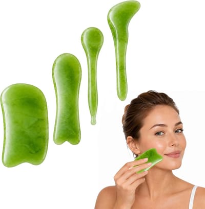 4 Stuks Gua Sha Steen voor Lichaamsmassage en Gezichtsmassage, Ontspanning en Verzorging van de Huid, Groene Massageaccessoires