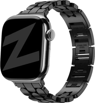 Bandz Stalen 'Oval' bandje geschikt voor geschikt voor Apple Watch 1/2/3/4/5/6/7/8/9/10/11/SE/SE2/SE3 - Maat: 38/40/41/42mm - Zwart