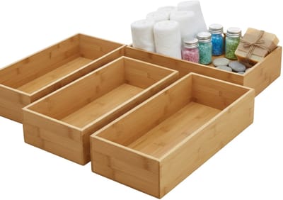 Gerimport Lade organizer - 4x - bamboe hout - 15 x 30 x 7 cm - bakje - kast sorteerbakje