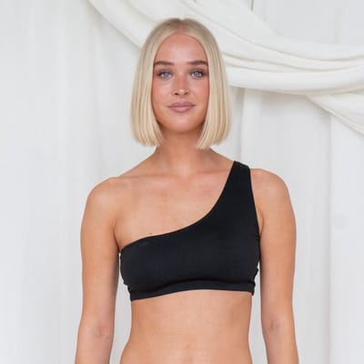 One shoulder bikinitop Lotties Period - Bikini XXS/XS - Zwart - Menstruatie zwemkleding - One shoulder -Lotties Period Underwear