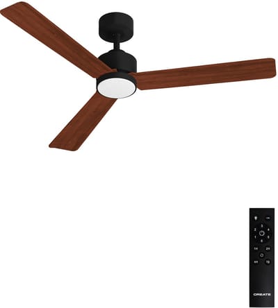 CREATE - Stille plafondventilator 40W met licht - Zwart / Donker hout - Ø132cm - Afstandsbediening - WIND MODERN