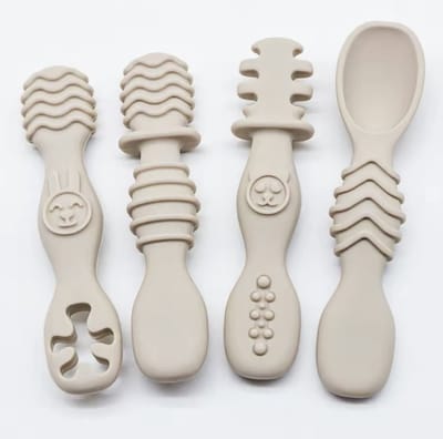 KimDo - Baby Bestek Siliconen - 4 stuks - Beige - Lepeltjes - Sensorisch - BPA vrij