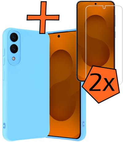 Hoes - Met 2x Screenprotector - Geschikt voor Samsung Galaxy S25 Edge - Sterk & Shockproof - Back Cover - Siliconen Case - Telefoon Hoes - Lichtblauw