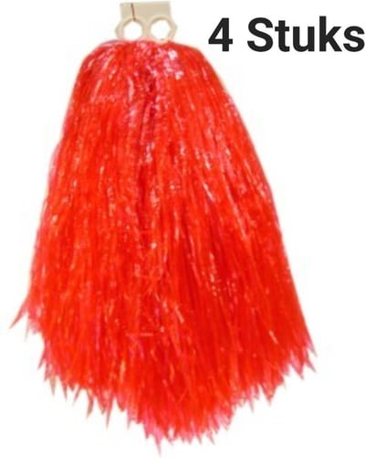 4 x Stuks cheerball/pompom rood met ringgreep 23 cm voor kinderen / Volwassenen  - Cheerleader verkleed accessoires, Carnaval