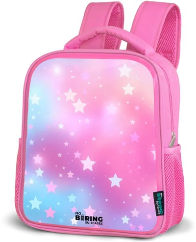 NoBoringSuitcases.com® - Rugzak roze - Schooltas meisjes - Sterren - Roze - Blauw - Kinder rugtas meisje - Boekentas kind - Kinderrugzak voor school - Schoolrugzak