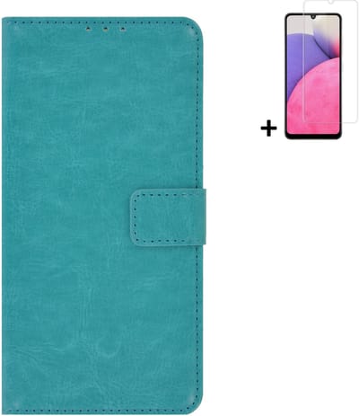MoDo hoesje Geschikt voor Samsung Galaxy A33 5G - Kunstleer Book Case - Turquoise hoesje met screenprotector