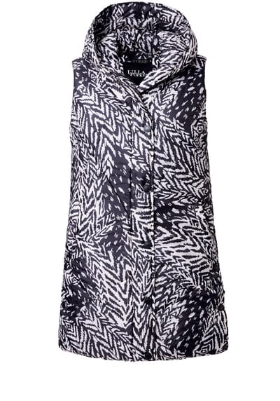 Ulla Popken - Dames - HYPRAR lange doorgestikte bodywarmer bloemen gerecycled - Zwart - Maat 42+