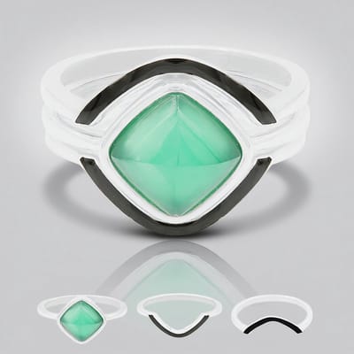 Cavill - Zilveren Ring - 925 Sterling Zilver - Groene Chalcedoon 1 216 ct - Antiek Kussen Slijpsel - Geometrisch Design - Elegante Damesring