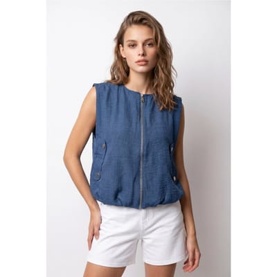 Dames Woven Poplin Gilet Met Ritsvoorkant
