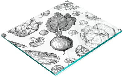 Serveerplank van gehard glas met groenteafbeeldingen, 60x52 cm