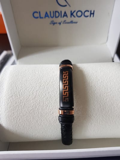 Claudia Koch Bracelet Men Genuine Leather With Stainless Steel, Black Roseold