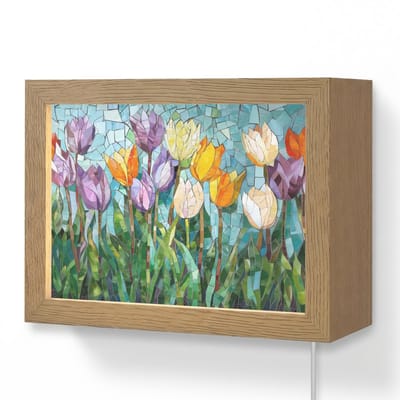 Wandlamp 20x15 cm - Oplaadbaar - Mozaïek - Veld - Tulpen - Kleurrijk - Wandlampen binnen woonkamer - Slaapkamer lamp met kabel - Decoratieve nachtlamp - Vloerlamp snoer
