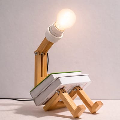 LED bureaulamp met boekenhouder - Tafellamp - Houten mannetje met verstelbare gewrichten