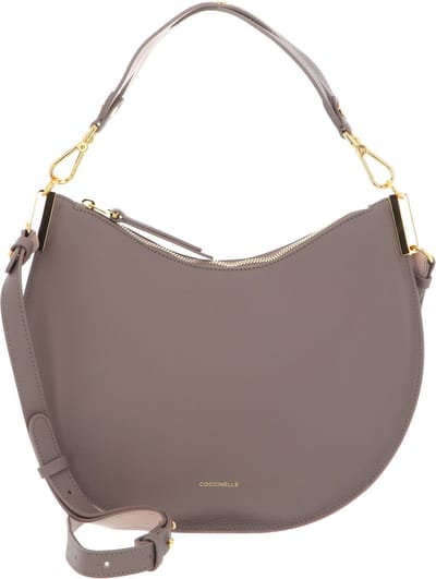 COCCINELLE Leren Schoudertas Sunup Handbag Double Grainy Leather Warm Taupe / Rosette