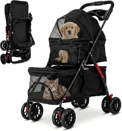 Huisdieren Kinderwagen - Reisbuggy Huisdier - Huisdieren Vervoeren - Dubbellaags Ontwerp - 100 cm - Zwart