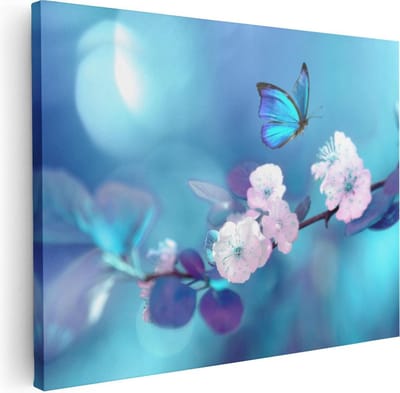 Artaza Canvas Schilderij Bloesem - 40x30 cm - Klein - Wanddecoratie Vlinder - Muurdecoratie Woonkamer - Kamer Accessoires