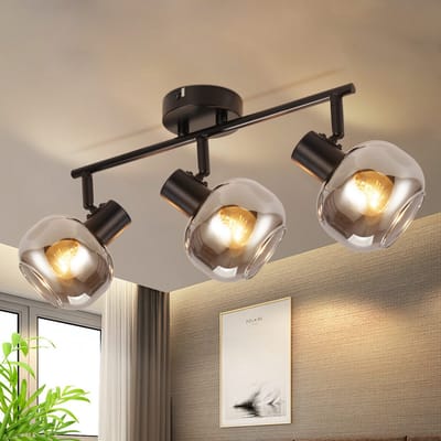 NETTLIFE Opbouwspot - 3xE14 fitting - Retro - Zwart - Rookgrijs glas - Plafondspot 38.5cm - Plafondlamp - voor woonkamer | slaapkamer | hal | keuken - Max.25W-excl. lichtbron