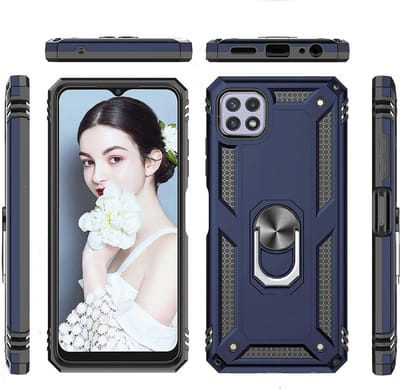 Hoesje Geschikt Voor Samsung Galaxy A22 5G hoesje Hybrid Armor Anti-Shock hoesje Blauw - Galaxy A22 5G - A22 5G Hoesje kickstand Ring houder cover TPU backcover hoesje