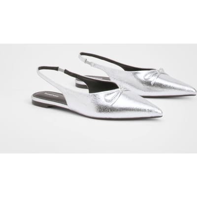boohoo Dames Slingback Ballerina's met Strikdetail en Spitse Neus | Silver | Maat: 3