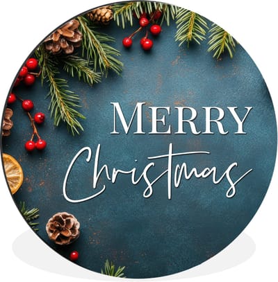 WallCircle - Wandcirkel - Muurcirkel - Merry Christmas - Blauw - Kerst - Winter - Aluminium - Dibond - 30x30 cm - Binnen en Buiten