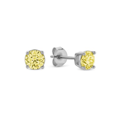 New Bling 9NB-1162 Zilveren Oorknopjes met Zirkonia Steentje 4mm - Geel - Rhodium - Zilver
