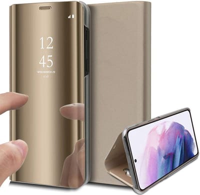 Hoesje geschikt voor Samsung Galaxy S21 FE - Book Case Spiegel Wallet Cover Hoes Goud