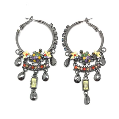 Behave Oorbellen - oorringen - met hangers - dames - zilver kleur - schildpad - bloemetjes - multi kleur - steentjes -