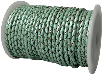 Gevlochten Leren Koord Rond, 10 m x 4 mm - Rond Gevlochten Lederen Koord, Voor Halskettingen, Armbanden, Sieraden, Knutselkralen en Veters (Metallic Licht Blauw)