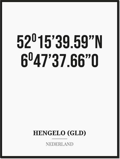 Poster/kaart HENGELO (GLD) met coördinaten