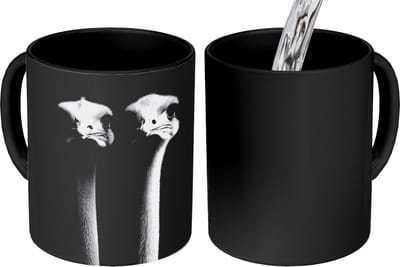 Magische Mok - Foto op Warmte Mokken - Koffiemok - Struisvogels - Halzen - Zwart - Minimalistisch - Magic Mok - Beker - 350 ML - Theemok