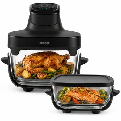 Seeger ClearFry Glazen Airfryer - 6 Programma's - PFAS-Vrij - 60°C Tot 200°C - 2.5L + 4.5L Glazen Containers - Zwart