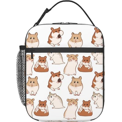 Schattig Hamsterpatroon Geïsoleerde Lunchtas voor Vrouwen Kinderen Draagbare Voedseldozen Thermische Lunchbox Tote One Size black