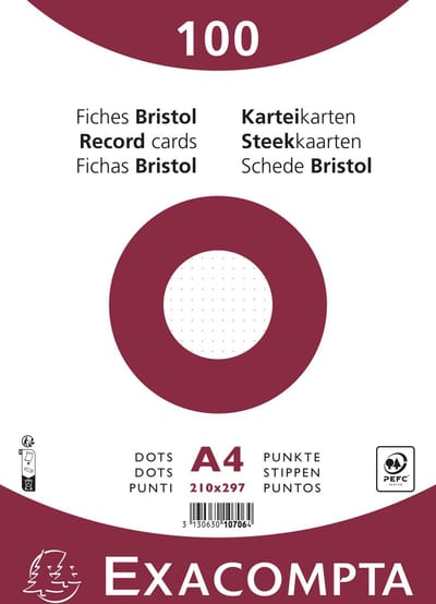 Exacompta 10x Pak 100 steekkaarten onder film - bristol karton dots niet geperforeerd - 210x297mm - Wit - 10706E
